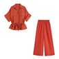 Willshela Women's Vintage 2 Piece Zipper Shirt and Trousers Set