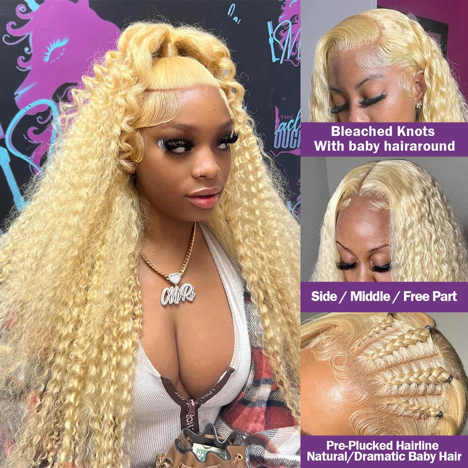 613 Honey Blonde Human Hair Wig 30 Inch Deep Wave