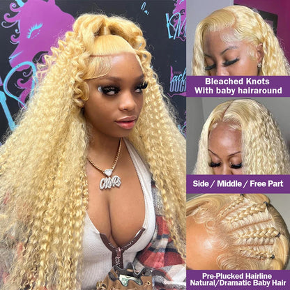 613 Honey Blonde Human Hair Wig 30 Inch Deep Wave