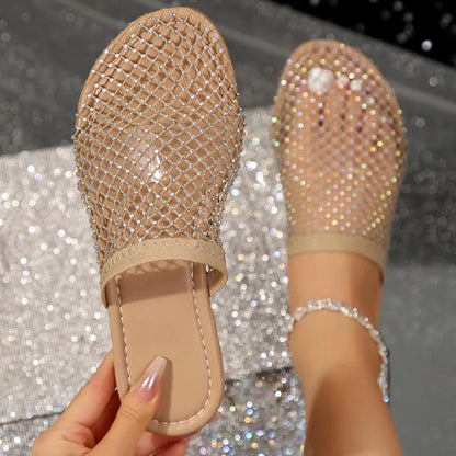 Women Summer Flat Slippers with Water Diamond