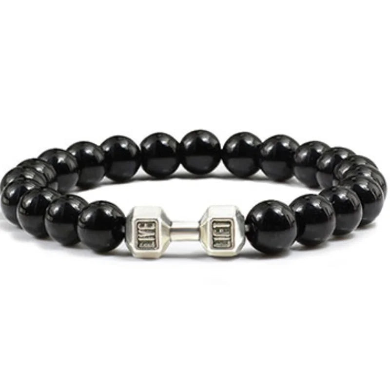 Natural Black Volcanic Lava Stone Dumbbell Bracelet
