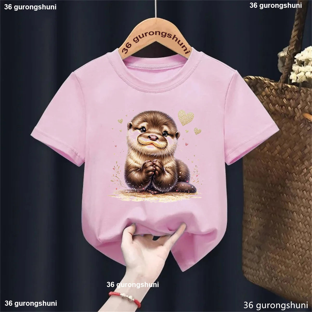 Kawaii Otter Love Printed T-Shirt for Kids