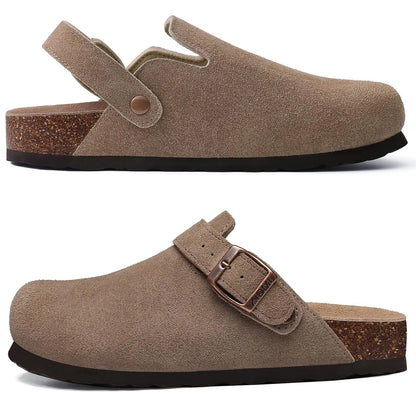 Genuine Leather Clogs with Cork Footbed for Women