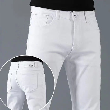 Mens Slim Fit Denim Pencil Pants Black White Stretch Jeans
