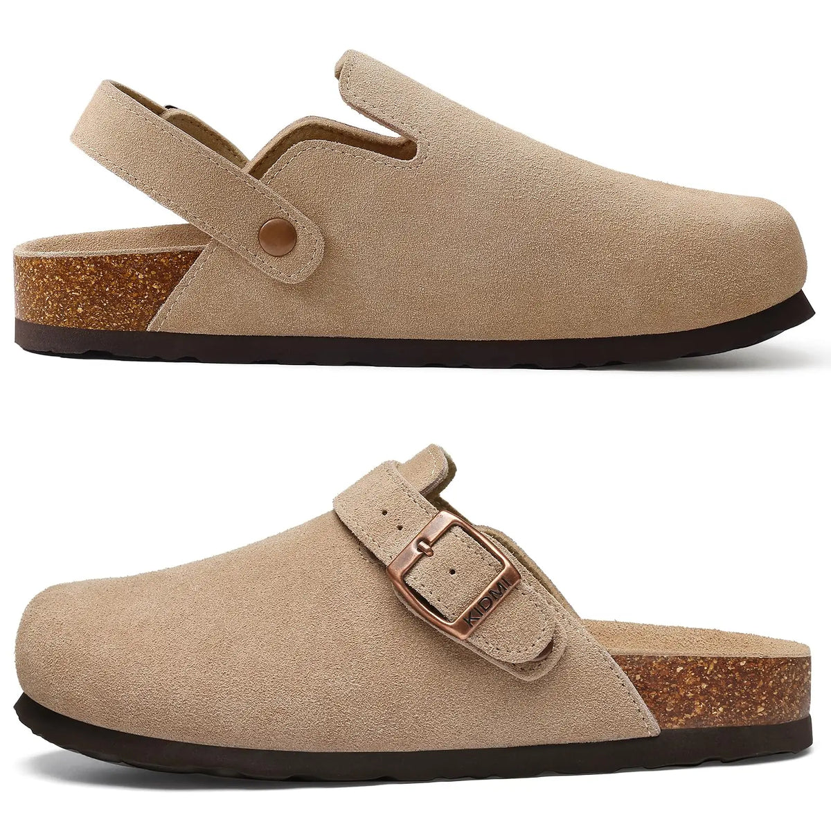 Genuine Leather Clogs with Cork Footbed for Women