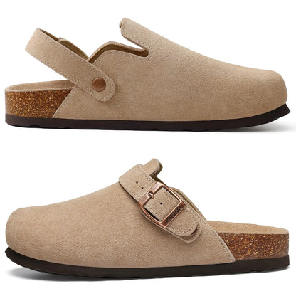 Genuine Leather Clogs with Cork Footbed for Women