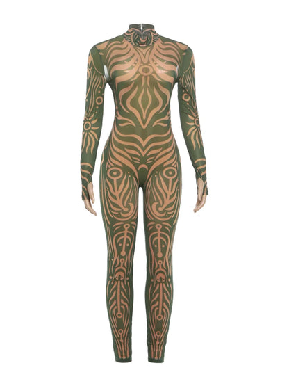 Striped Print Turtleneck Jumpsuit for Women
