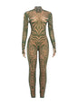 Striped Print Turtleneck Jumpsuit for Women