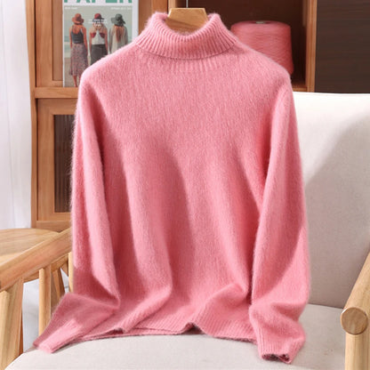 Mink Fur High Collar Pullover Sweater for Women