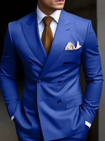 Brown Men's Slim Fit Double Breasted Suit Blazer