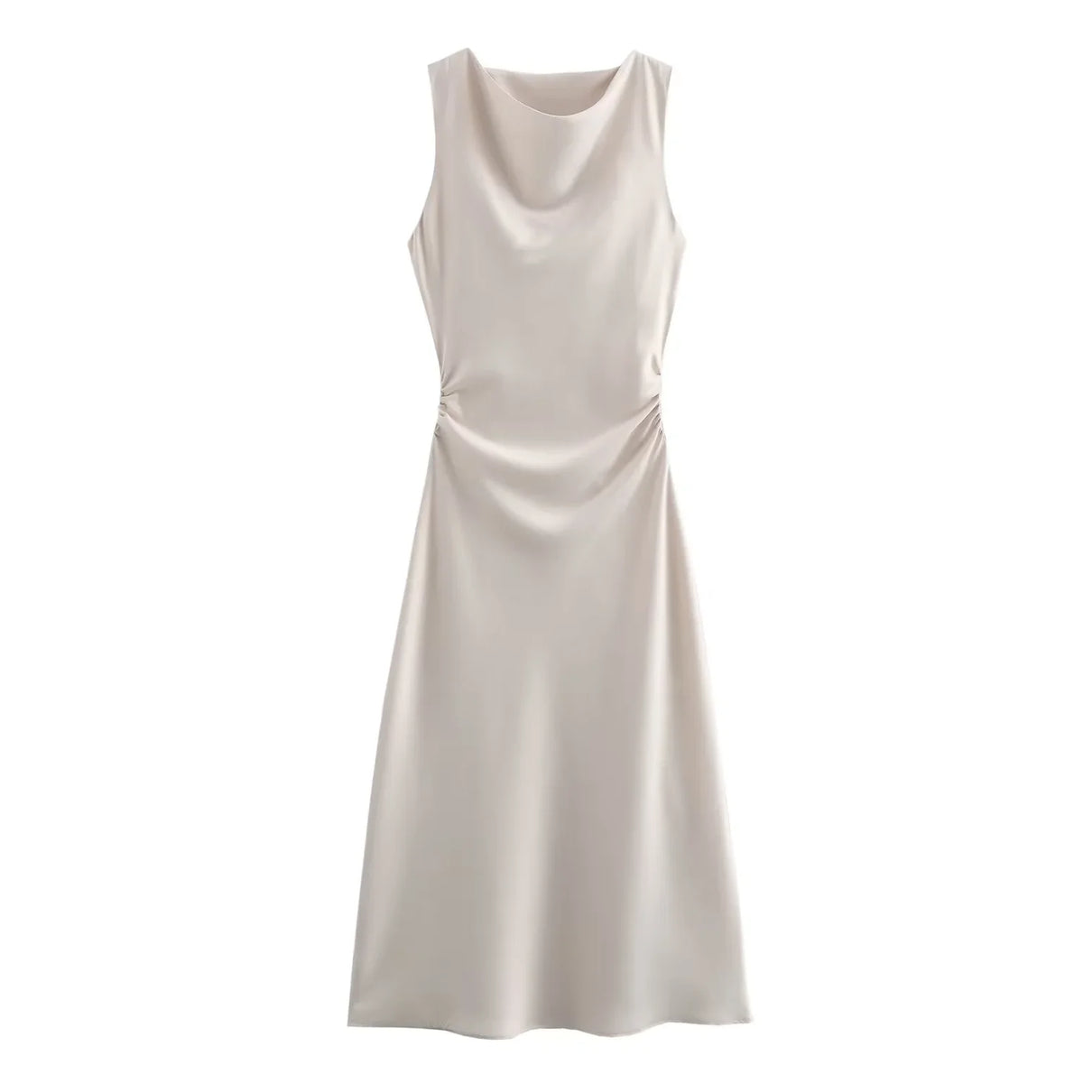 Satin Midi Dress for Women Sleeveless Elegant Evening Dress
