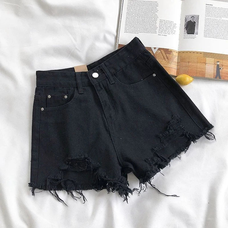 High Waist Ripped Denim Shorts for Women Summer Casual