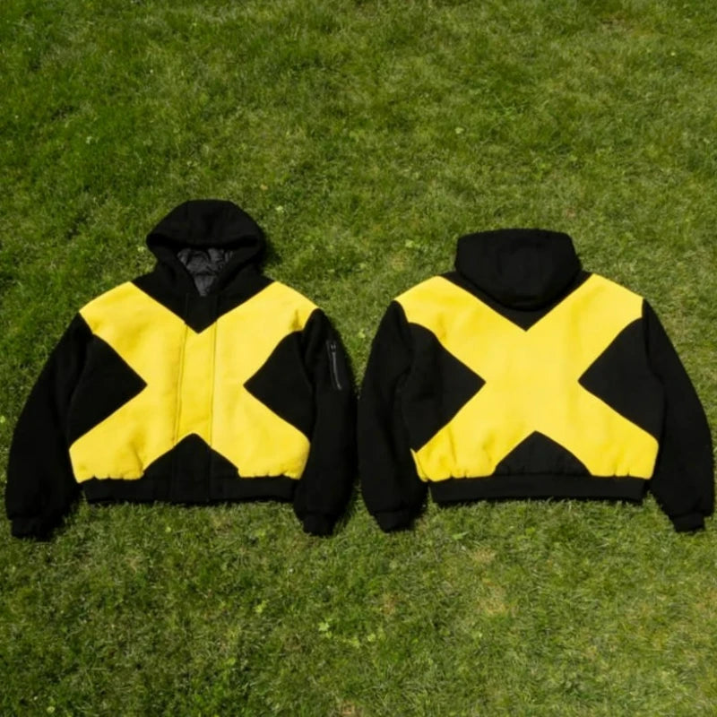 Harajuku Punk Color Block Hoodie Men Zipper Jacket