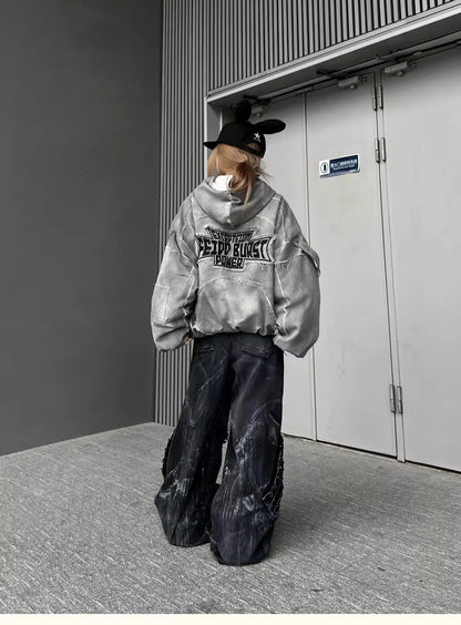 Vintage Distressed Wide Leg Cargo Jeans for Women