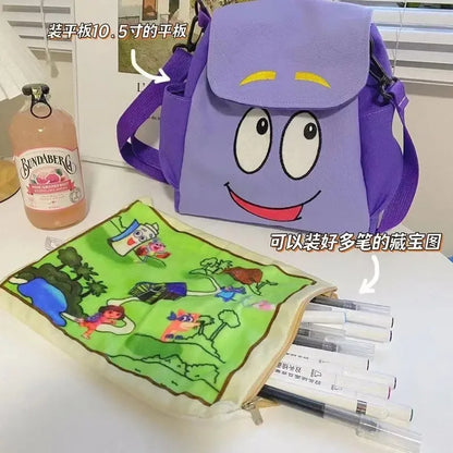 Dora The Explorer Purple Canvas Backpack with Pencil Case