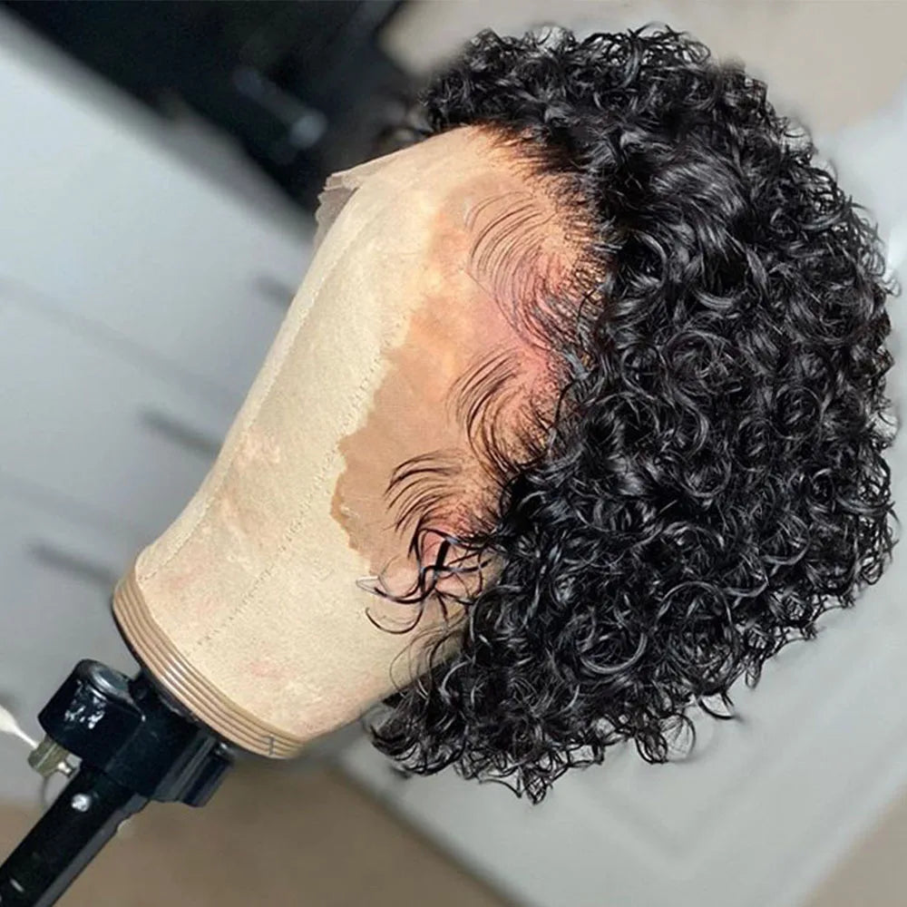 Pixie Cut Kinky Curly Bob Wig Transparent Lace Front