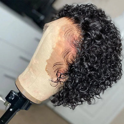 Pixie Cut Kinky Curly Bob Wig Transparent Lace Front