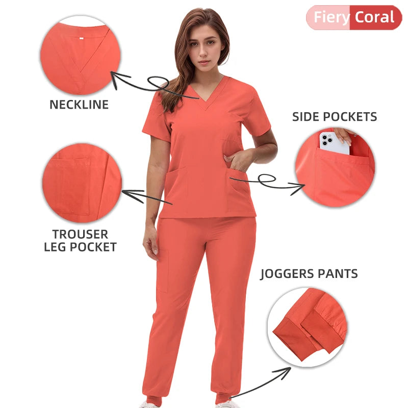 Stretchy V-Neck Nurse Scrub Set Jogger Pants