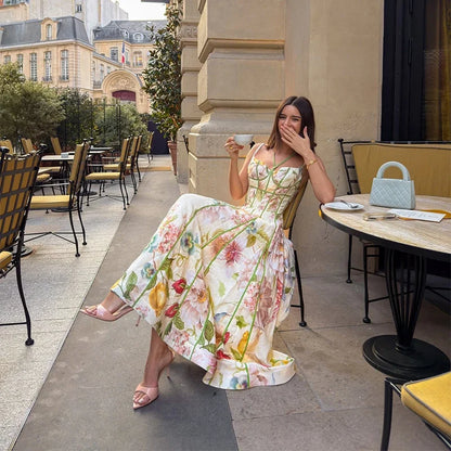 Elegant Printed A-Line Women's Dress in Polyester