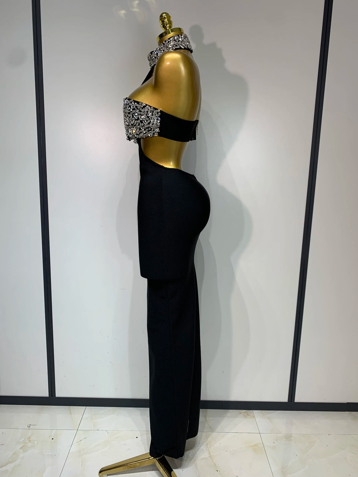 Black Bodycon Bandage Dress with Sparkly Crystals