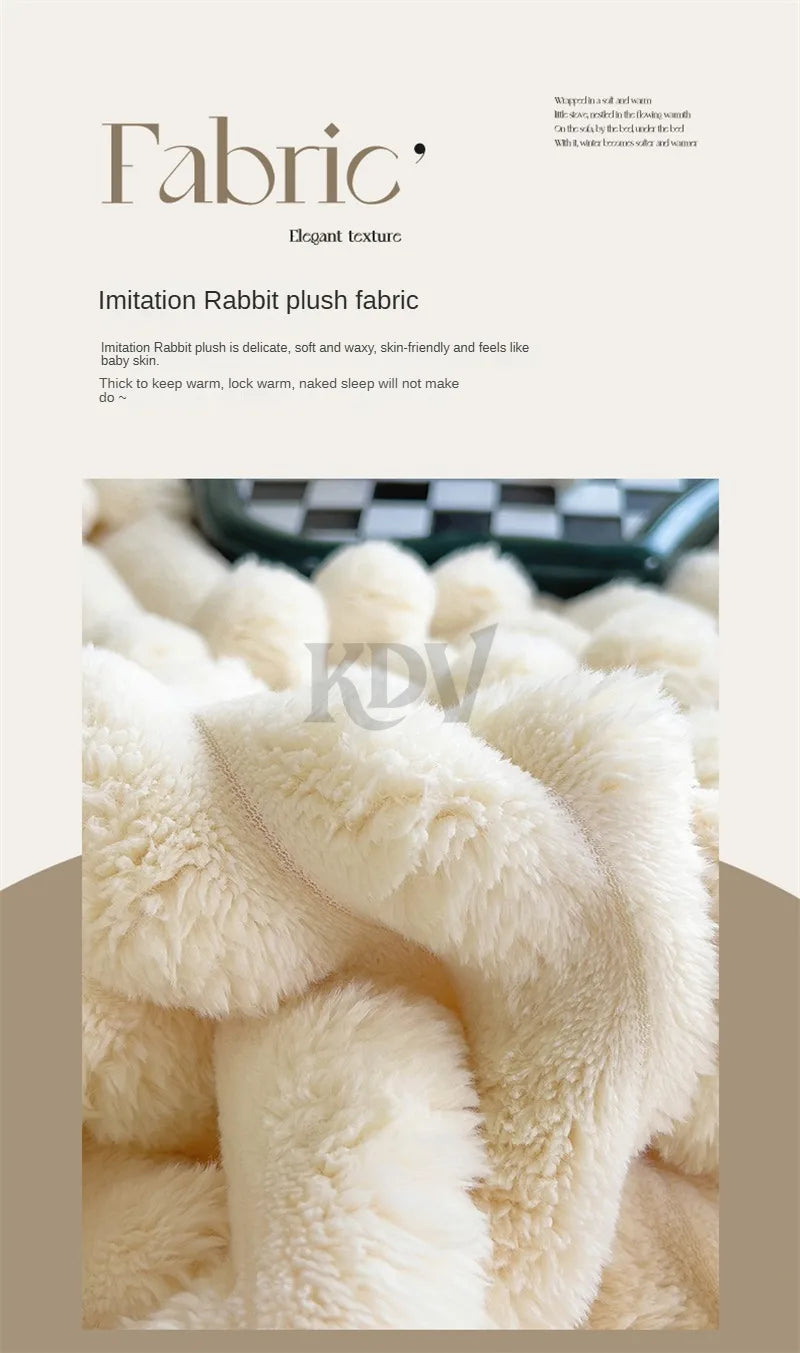 Luxury Faux Rabbit Fur Throw Blanket Solid Color Plush