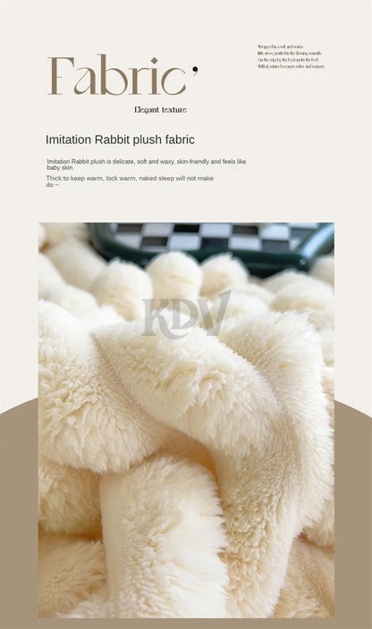 Luxury Faux Rabbit Fur Throw Blanket Solid Color Plush