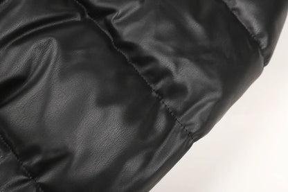 Black PU Leather Women's Winter Parka Jacket