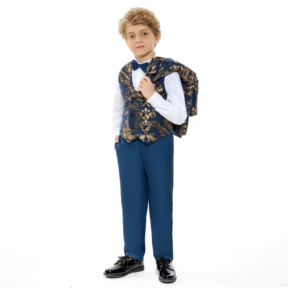 Luxury 4-Piece Suit Set for Boys, Slim Fit, Polyester