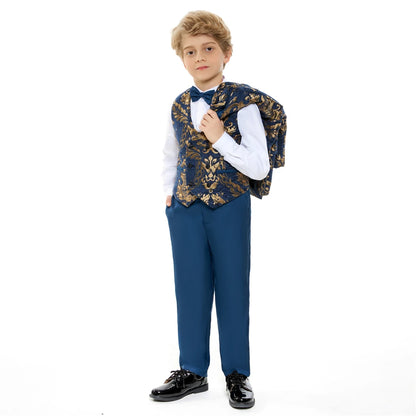 Luxury 4-Piece Suit Set for Boys, Slim Fit, Polyester