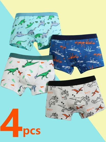 Boys Cotton Boxer Briefs with Dinosaur Print