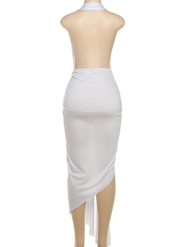Sexy Halter Dress Women Backless Ankle-Length Polyester