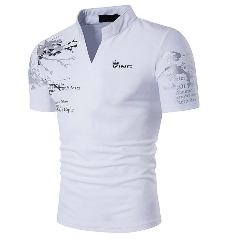 Men's Casual V Neck Polo Shirt in Polyester