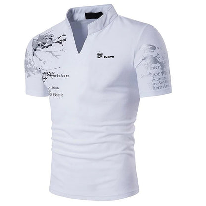 Men's Casual V Neck Polo Shirt in Polyester