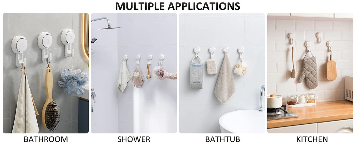 TAILI Heavy Duty Suction Cup Hooks 4pcs for Bathroom Kitchen