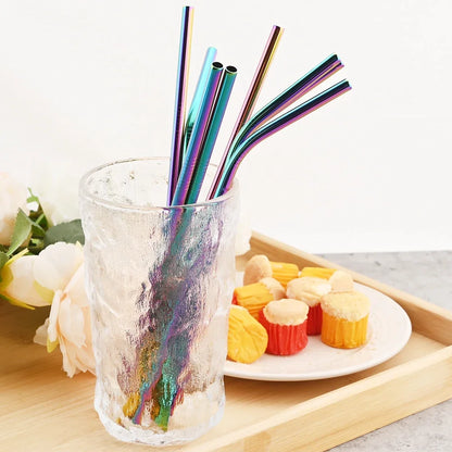 8pcs Colorful Reusable Stainless Steel Drinking Straws