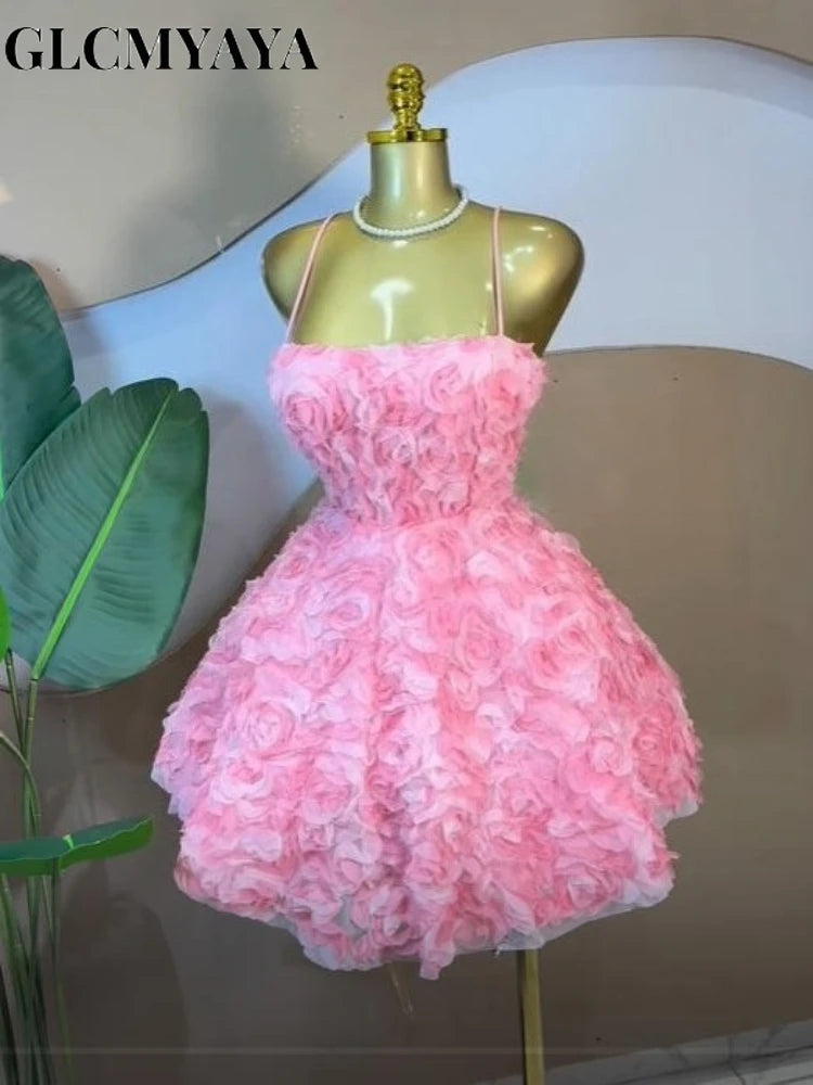 Rose Floral Spaghetti Strap A-line Mini Dress