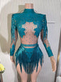 Rhinestone Tassel Elastic Bodysuit for Women