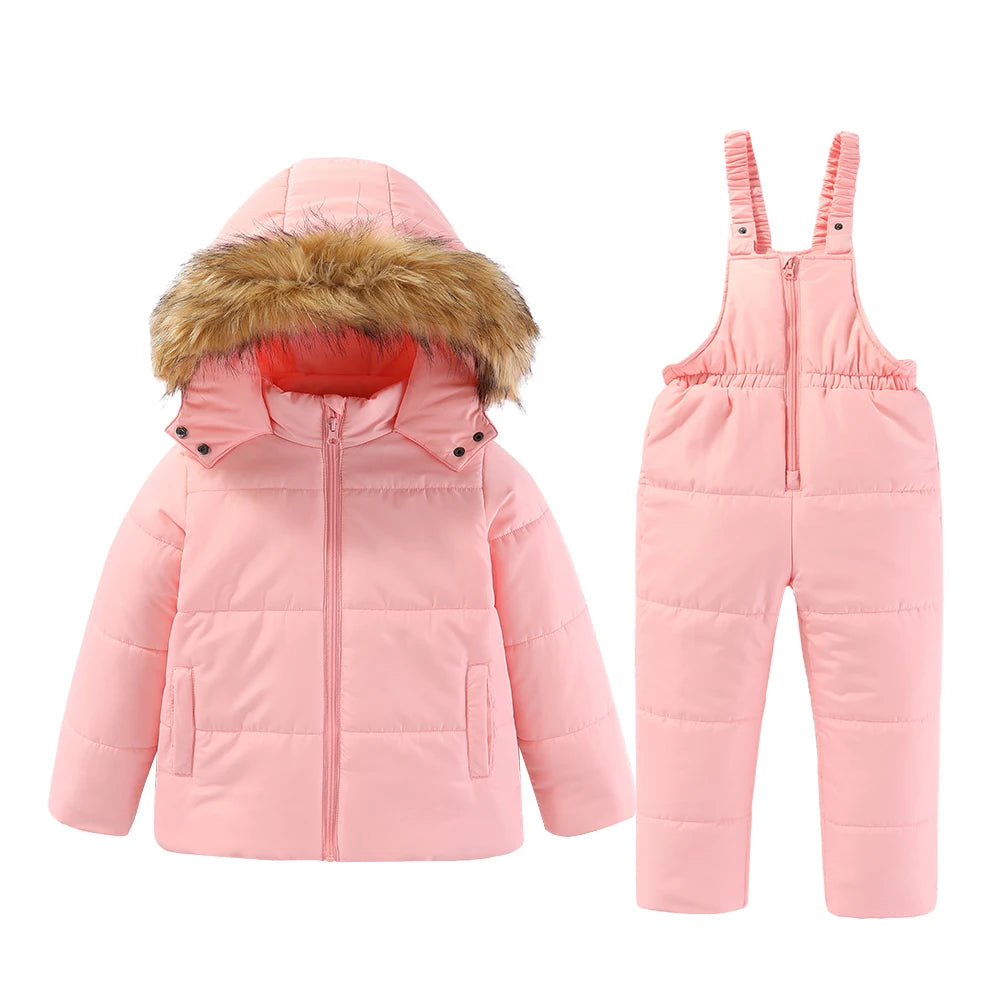 Kids Hooded Ski Suit Cotton Winter Outerwear