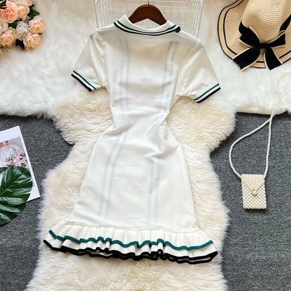Women Knitted Mini Dress with Ruffles
