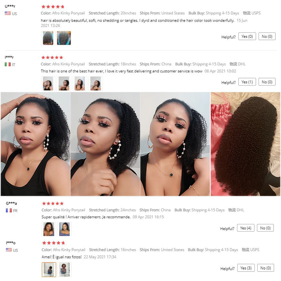 Mongolian Afro Kinky Curly Clip-In Ponytail Extension
