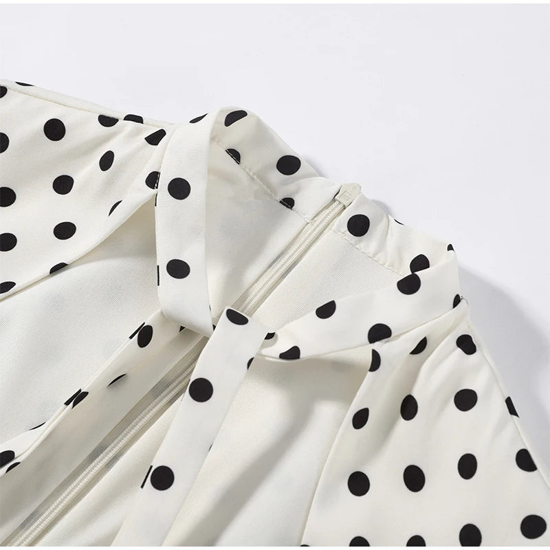 Hollow Out Polka Dot Women Dress with Zipper Closure