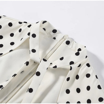 Hollow Out Polka Dot Women Dress with Zipper Closure