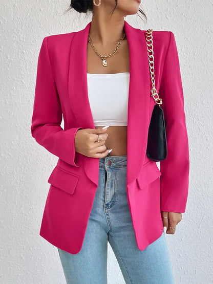 Solid Polyester Cotton Long Sleeve Women's Blazer