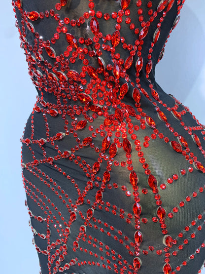 Black Mesh Crystal Diamond Bodycon Dress for Women