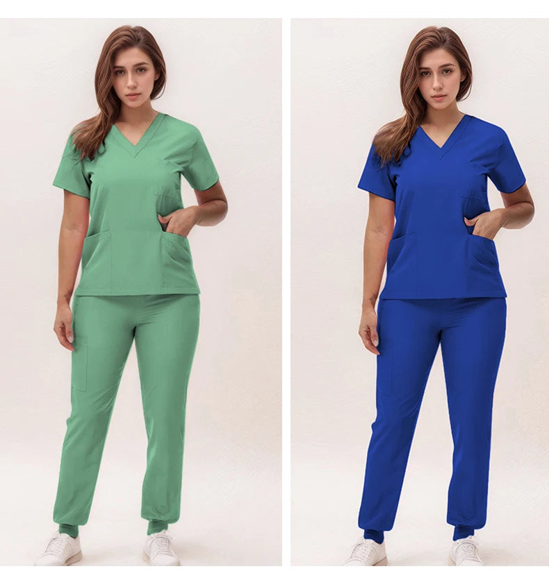 Stretchy V-Neck Nurse Scrub Set Jogger Pants