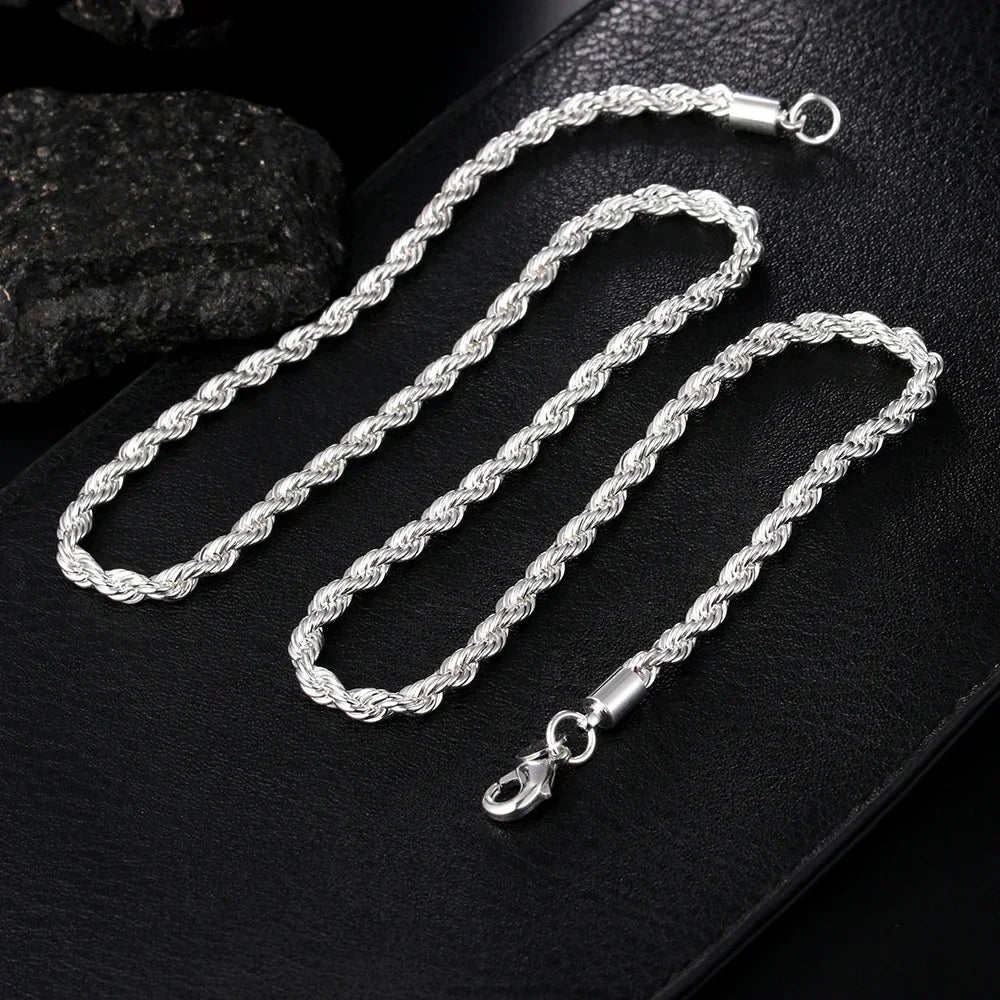 4MM Rope Chain 925 Sterling Silver Necklace Unisex