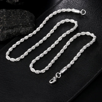 4MM Rope Chain 925 Sterling Silver Necklace Unisex