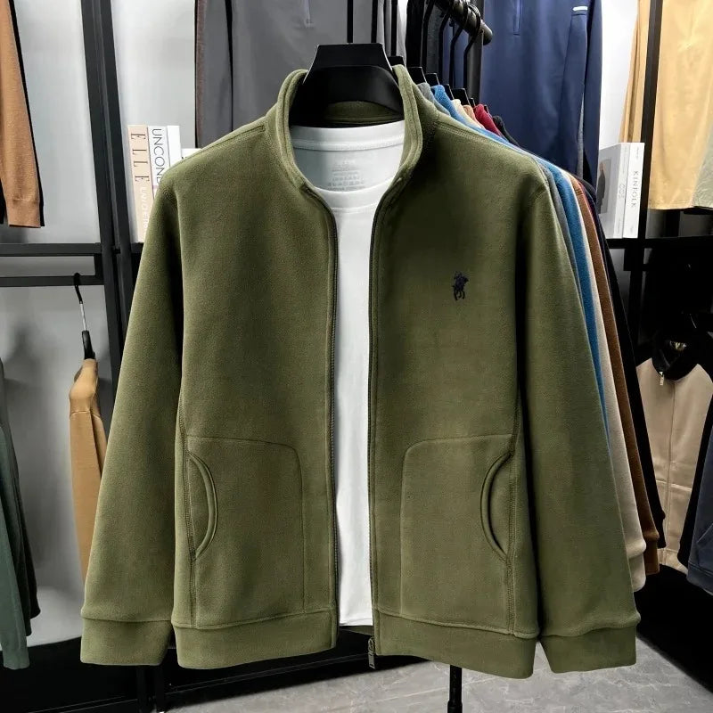 Men's Winter Thick Plush Jacket with Zipper and Pockets