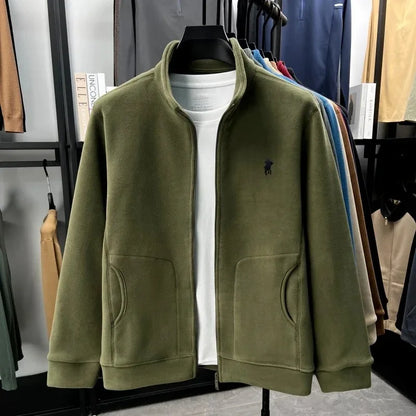 Men's Winter Thick Plush Jacket with Zipper and Pockets