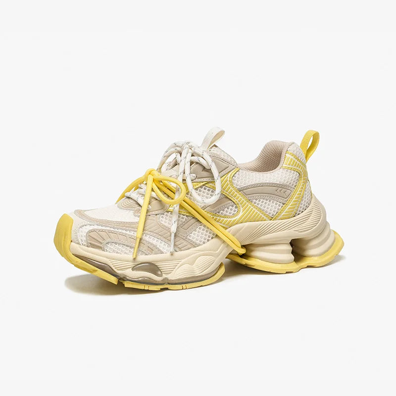 Chunky Sneakers Women Synthetic Leather Mesh Lace-up Trainers